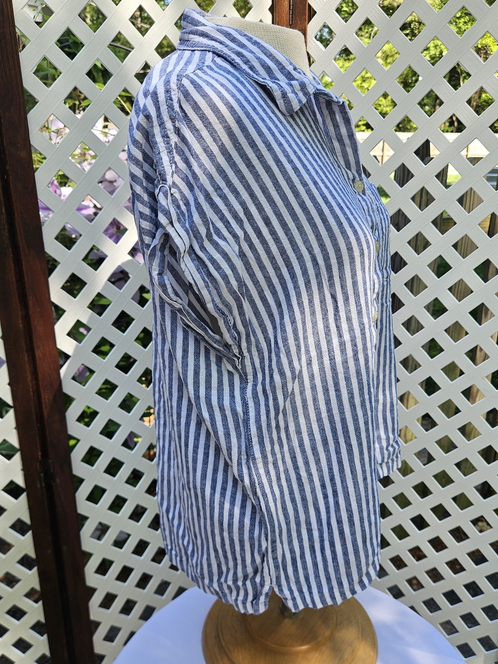 ORVIS Button Up Collared Short Sleeve Linen Blend Striped Shirt Women's Size Med - Picture 5 of 10